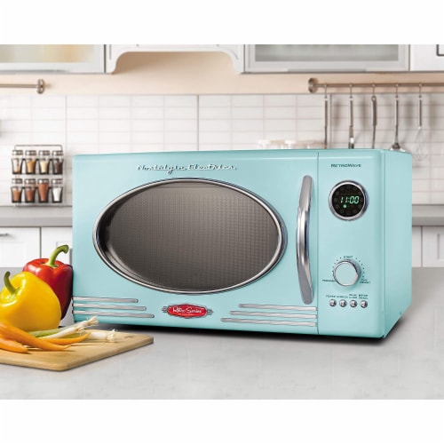 Nostalgia Retro 800-Watt Countertop Microwave Oven - Aqua Perspective: right
