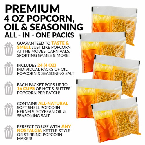 Nostalgia Premium Popcorn, Oil, and Seasoning Salt All-in-One Packs - 24 Pack Perspective: right