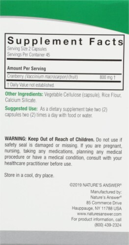 Nature's Answer Cranberry Fruit Vegetarian Capsules Perspective: right