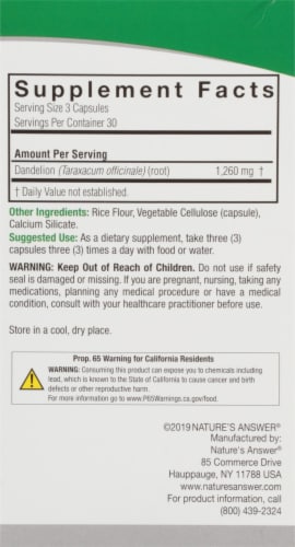 Nature's Answer Dandelion Root Vegetarian Capsules Perspective: right