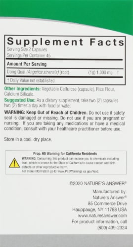 Nature's Answer Dong Quai Vegetarian Capsules Perspective: right