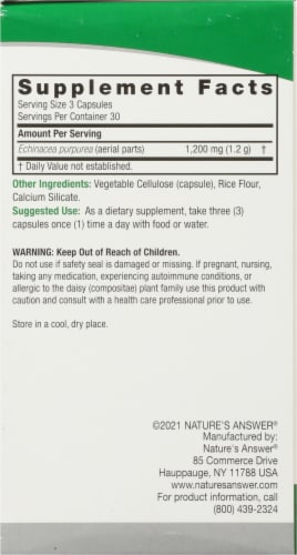 Nature's Answer® Organic Echinacea Vegetarian Capsules 1200 Mg Perspective: right