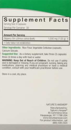Nature's Answer Slippery Elm Dietary Supplement Capsules Perspective: right