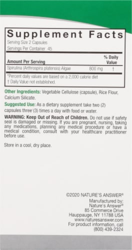 Natures Answer Spirulina Vegetarian Capsules 800mg Perspective: right