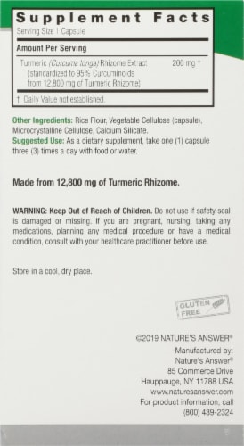 Natures Answer Turmeric 3 Vegetarian Capsules 5000mg Perspective: right