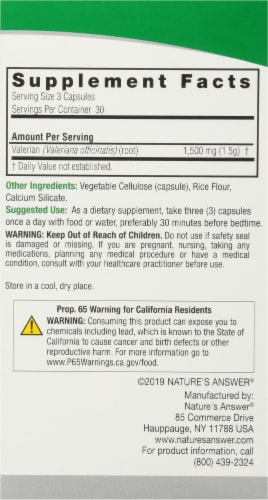 Nature's Answer Valerian Root Vegetarian Capsules Perspective: right