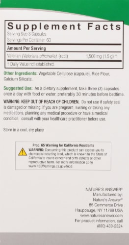 Nature's Answer Valerian Root Dietary Supplement Capsules 1500mg Perspective: right