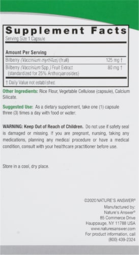 Natures Answer Bilberry Standardized Herbal Supplement Perspective: right