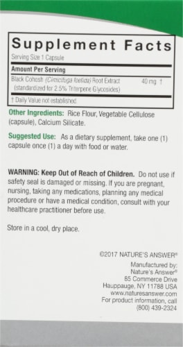 Nature's Answer Black Cohosh Root Vegetarian Capsules 40mg Perspective: right