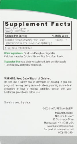 Nature's Answer Boswellia Vegan Standardized Herbal Supplement 400mg Perspective: right