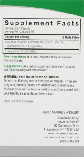 Nature's Answer Dong Quai Root Extract Herbal Supplement Vegetarian Capsules Perspective: right