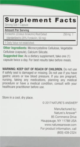 Nature's Answer Forskohlii Vegetarian Capsules 250mg Perspective: right