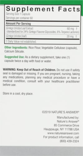 Nature's Answer Ginkgo Leaf Extract Vegetarian Capsules Perspective: right