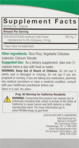 Nature's Answer Gotu Kola Herb Vegetarian Capsules 300mg Perspective: right