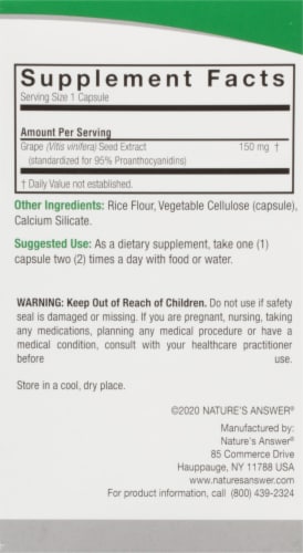 Nature's Answer® Grape Seed Extract Vegetarian Capsules Perspective: right