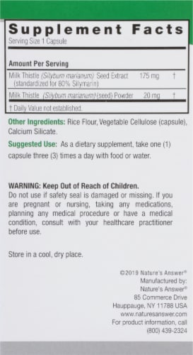 Nature's Answer Milk Thistle Seed Extract Vegetarian Capsules 140mg Perspective: right