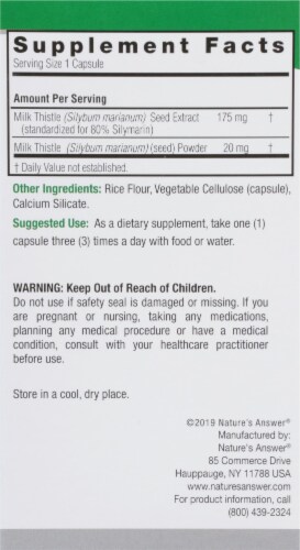 Nature's Answer Milk Thistle Seed Extract Vegetarian Capsules 140mg Perspective: right