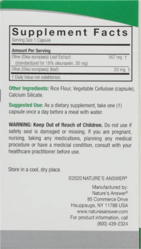 Nature's Answer® Oleopein Olive Leaf Vegetarian Capsules Perspective: right