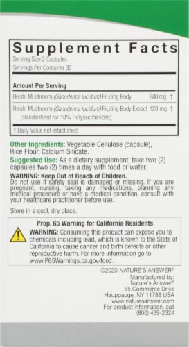 Nature's Answer Reishi Herbal Extract Vegetarian Capsules 1000mg Perspective: right