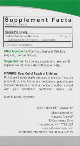 Nature's Answer Rhodiola Vegetarian Capsules 100mg Perspective: right