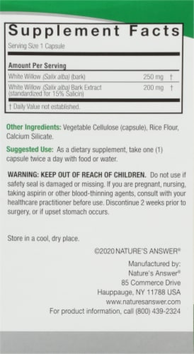 Nature's Answer White Willow Bark Extract Vegetarian Capsules 450mg Perspective: right