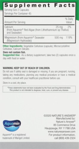 Nature's Answer® Plant Based Magnesium Vegetarian Capsules 500mg Perspective: right