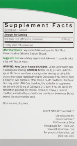 Nature's Answer® Red Yeast Rice Vegetarian Capsules 600mg Perspective: right