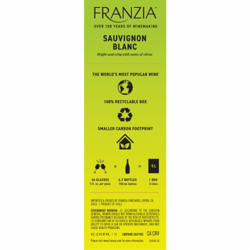 Franzia Vintner Select Sauvignon Blanc White Wine Box Perspective: right