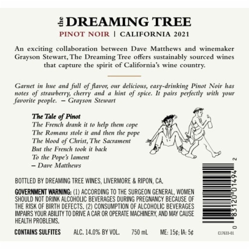The Dreaming Tree Pinot Noir California Red Wine Perspective: right
