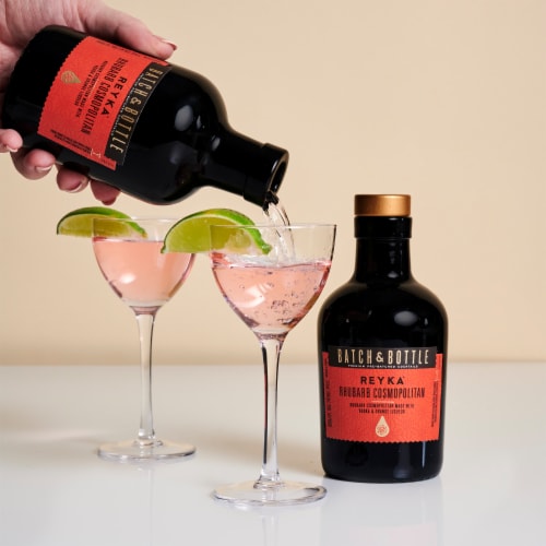 Batch & Bottle Reyka Rhubarb Cosmopolitan Ready to Drink Cocktail Single Bottle Perspective: right