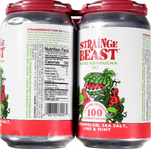 Strainge Beast Watermelon Sea Salt Lime & Mint Hard Kombucha Perspective: right
