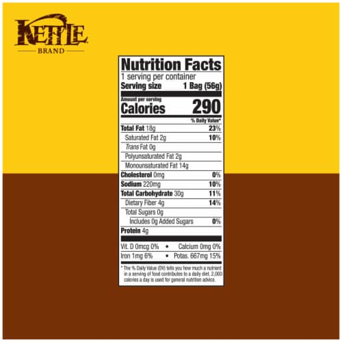Kettle Brand Potato Chips Sea Salt Kettle Chips Snack Bag Perspective: right