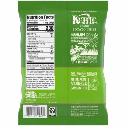 Kettle Brand Potato Chips, Jalapeno Kettle Chips, Snack Bag, 1.5 Oz Perspective: right