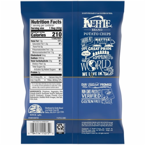Kettle Brand Potato Chips, Sea Salt & Vinegar Kettle Chips, Snack Bag, 1.5 Oz Perspective: right
