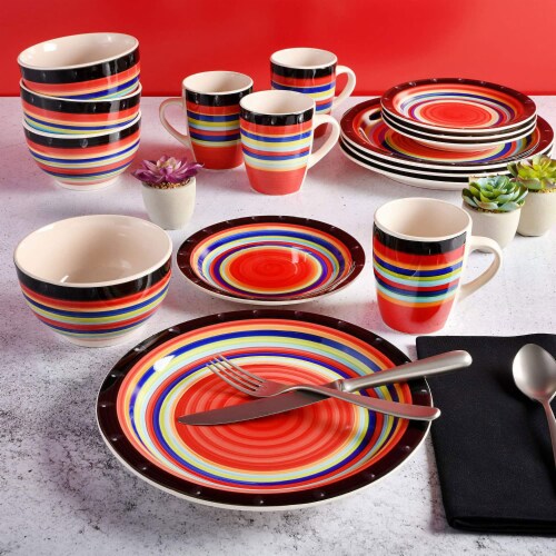 Gibson Casa Stella 16 Piece Dinnerware Plates, Bowls, & Mugs Set, Multicolor Perspective: right