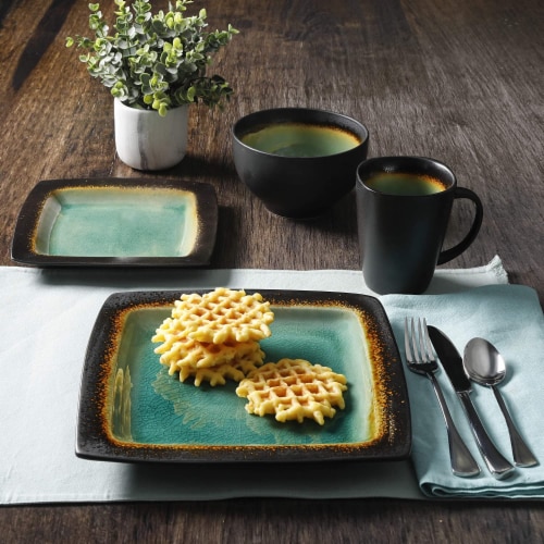 Gibson Elite Ocean Paradise 16Pc Square Glazed Dinnerware Kitchen Dish Set, Jade Perspective: right