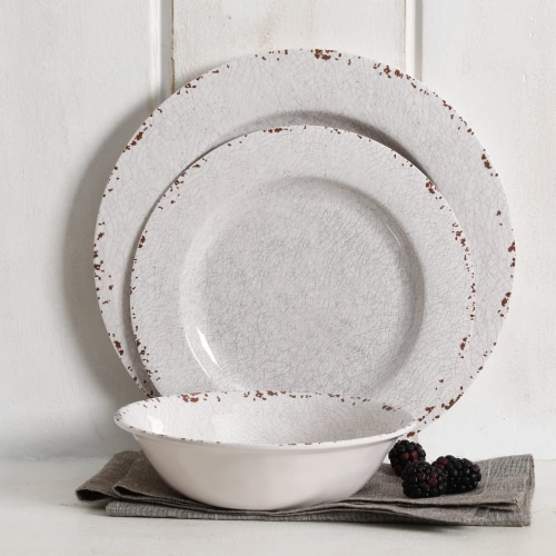Gibson Studio California Mauna 12 Piece Durable Melamine Dinnerware Set, Ice Perspective: right