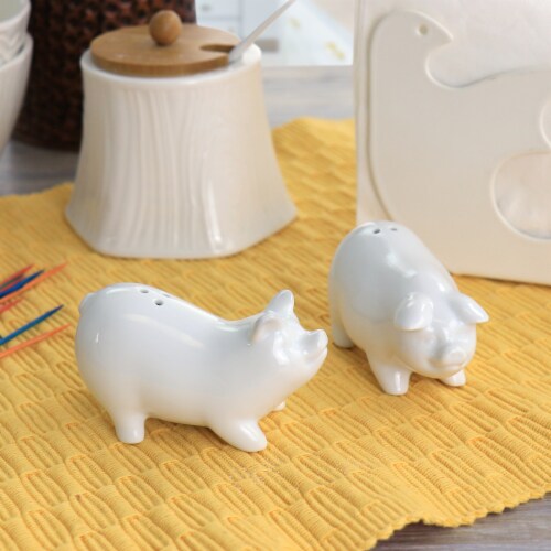 Martha Stewart White Ceramic Pig Figurine Salt and Pepper Shaker Set Perspective: right