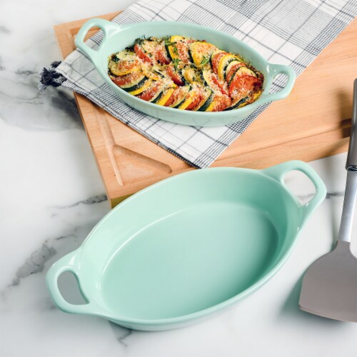 Martha Stewart Mint Oval Stoneware Baker Set with Handles Perspective: right
