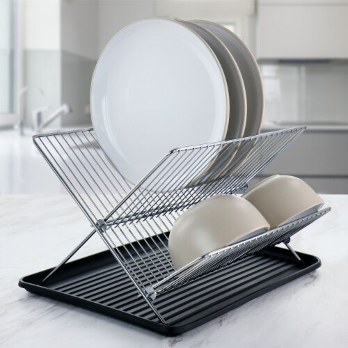 Gibson Home Fernsby 2 Tier 17 in. Folding Dish Rack Set in Black One Size Gerbes Super Markets
