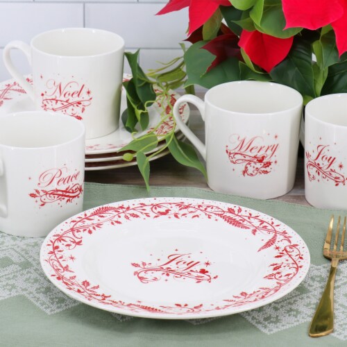 Martha Stewart Holiday Vines 4 Piece 9 Inch Fine Ceramic Dessert Plate Set in Red ONE SIZE Mariano s