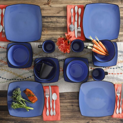 Gibson Elite Soho Lounge 16 Piece Plates, Bowls, & Mugs Dinnerware Set, Blue Perspective: right