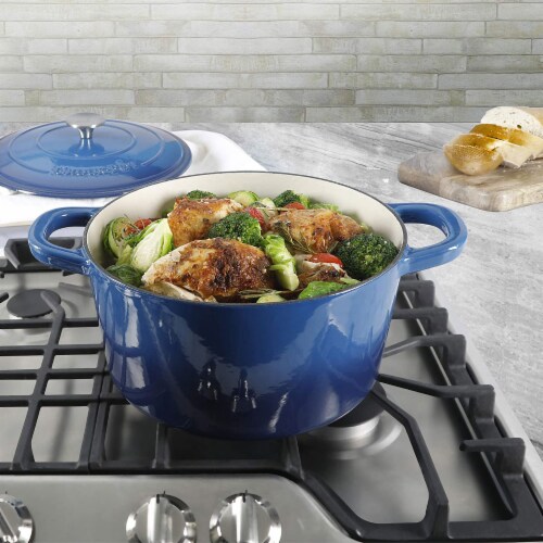 CrockPot 7 Quart Round Enamel Cast Iron Covered Dutch Oven Slow Cooker, Blue, 1 Piece Kroger