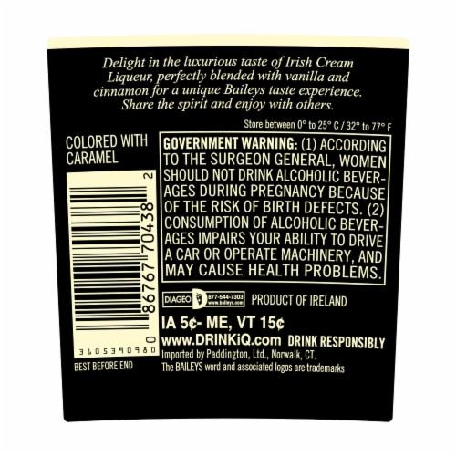 Baileys Vanilla Cinnamon Irish Cream Liqueur Perspective: right