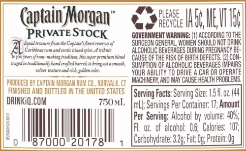 Captain morgan rum nutrition