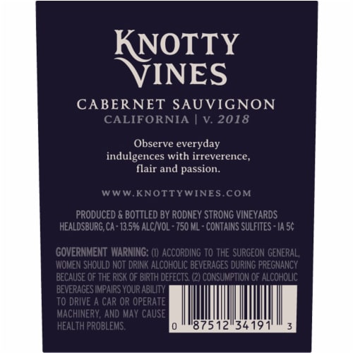 Knotty Vines Cabernet Red Wine Perspective: right