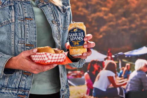 Samuel Adams Just the Haze Non-Alcoholic IPA Beer Perspective: right