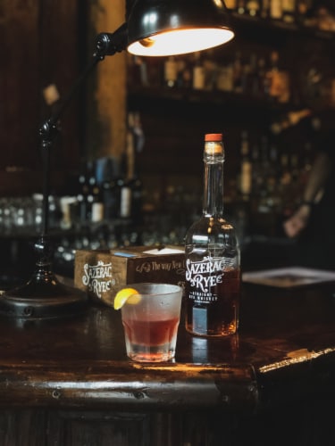 Sazerac Rye 6 Year Straight Rye Whiskey 90 Proof Perspective: right