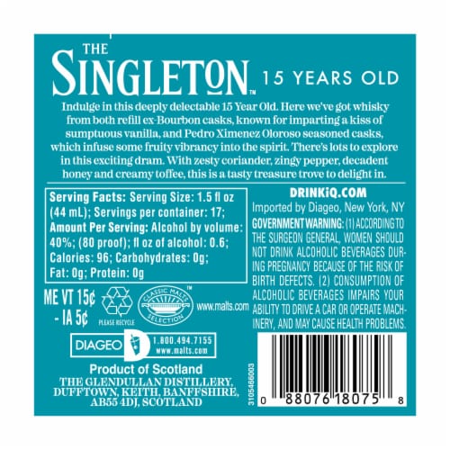 The Singleton Whisky - Single Malt Scotch of Glendullan 15YO Perspective: right