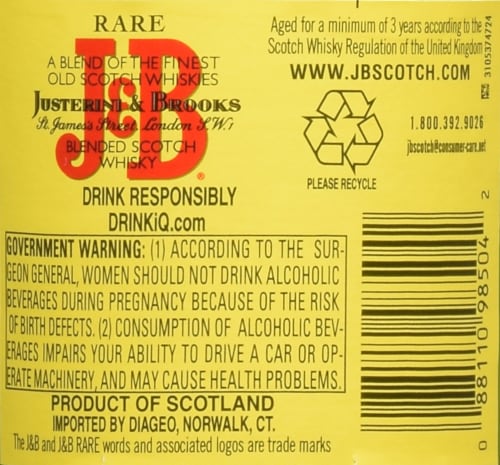 J&B Rare Blended Scotch Whisky Perspective: right